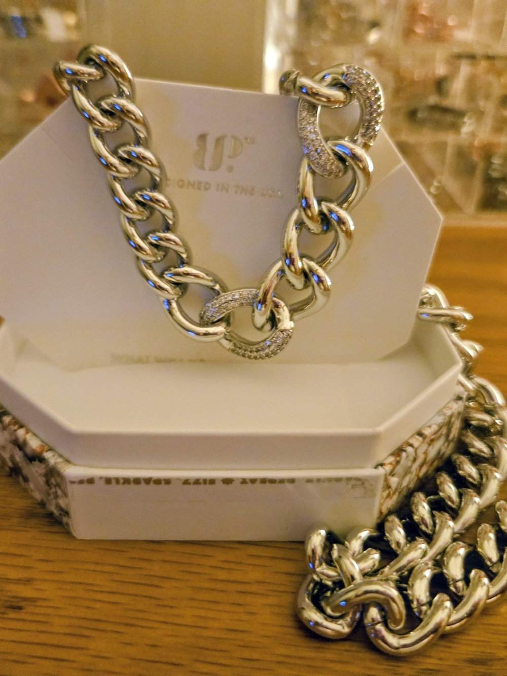 bp Silver-Tone Chunky Chain Necklace with Pave Link